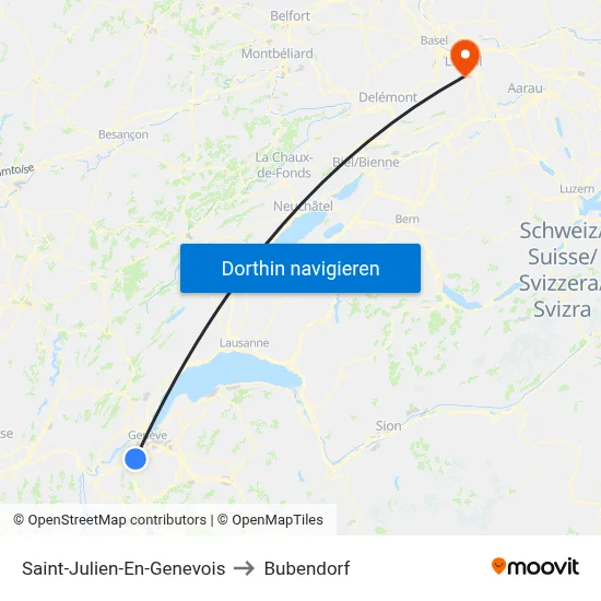Saint-Julien-En-Genevois to Bubendorf map