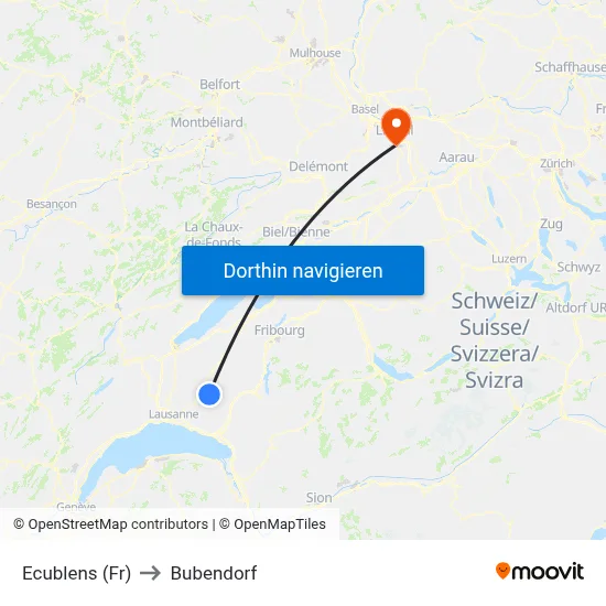 Ecublens (Fr) to Bubendorf map