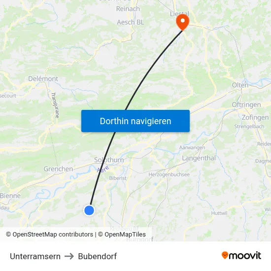 Unterramsern to Bubendorf map
