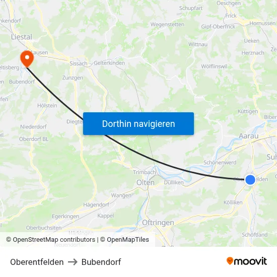 Oberentfelden to Bubendorf map