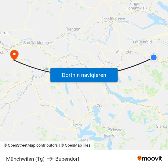 Münchwilen (Tg) to Bubendorf map