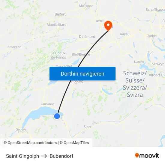 Saint-Gingolph to Bubendorf map
