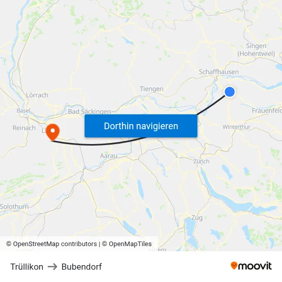 Trüllikon to Bubendorf map