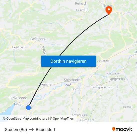 Studen (Be) to Bubendorf map