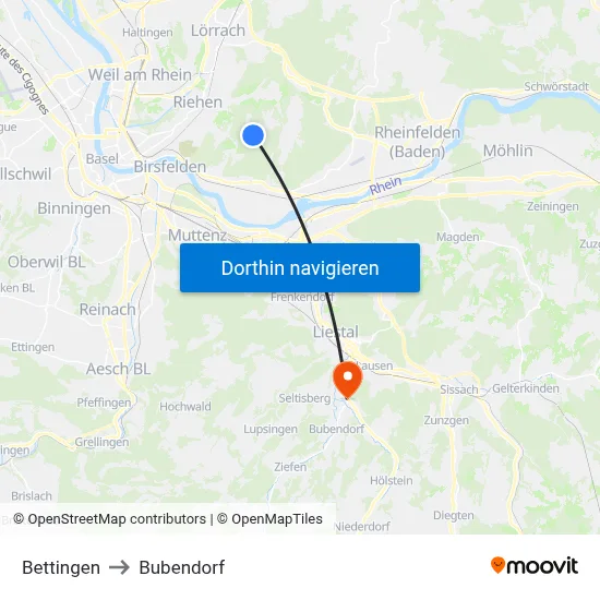Bettingen to Bubendorf map