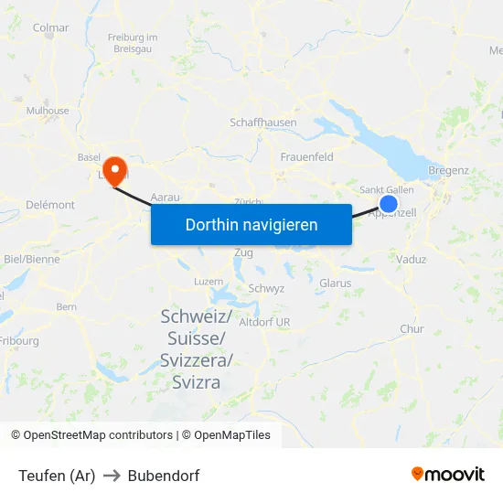 Teufen (Ar) to Bubendorf map