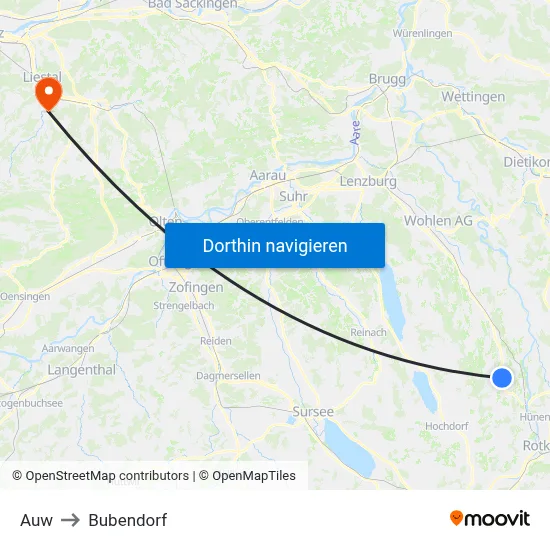 Auw to Bubendorf map