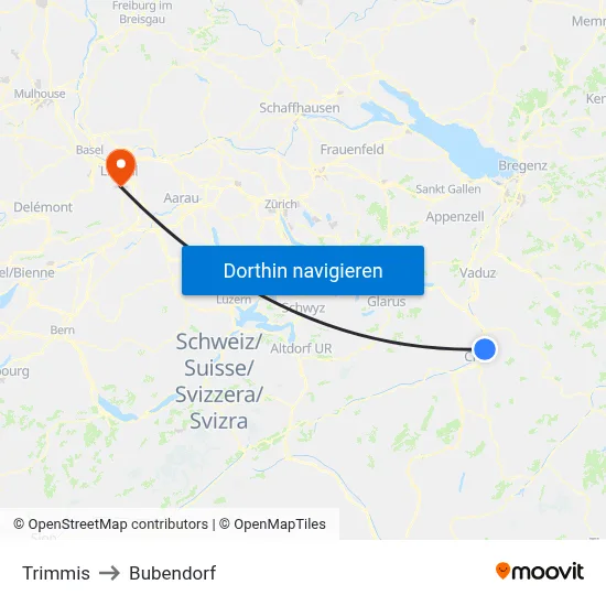 Trimmis to Bubendorf map