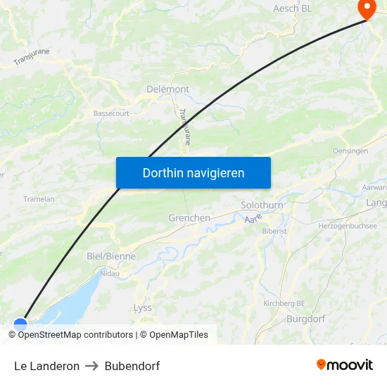 Le Landeron to Bubendorf map