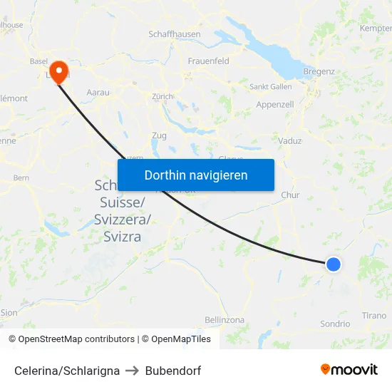 Celerina/Schlarigna to Bubendorf map