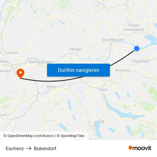 Eschenz to Bubendorf map