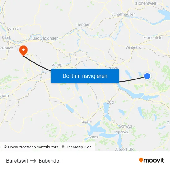 Bäretswil to Bubendorf map