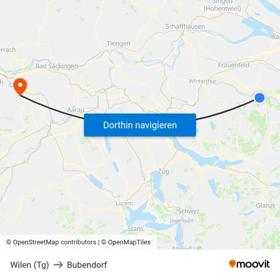 Wilen (Tg) to Bubendorf map