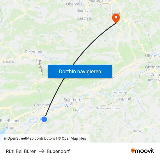 Rüti Bei Büren to Bubendorf map