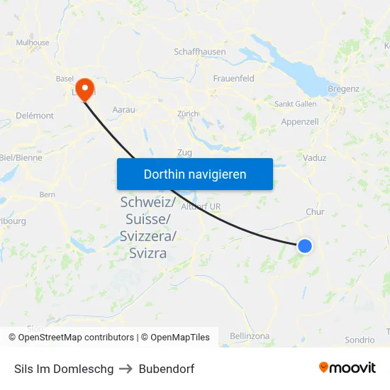 Sils Im Domleschg to Bubendorf map