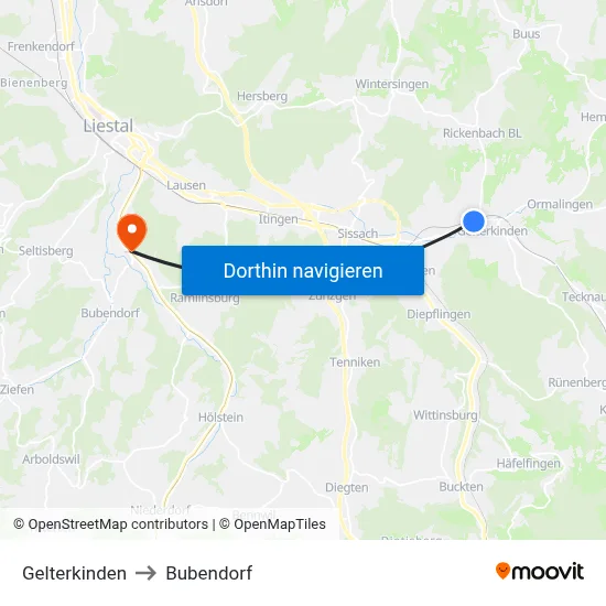 Gelterkinden to Bubendorf map