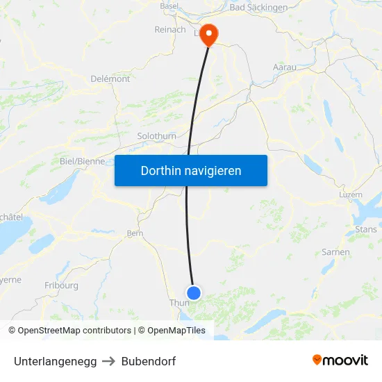 Unterlangenegg to Bubendorf map