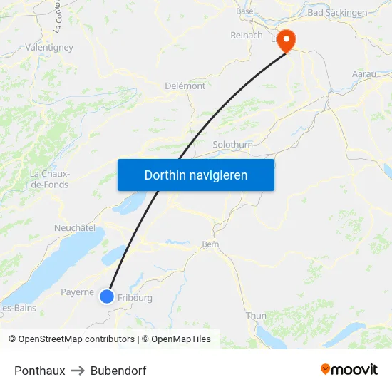 Ponthaux to Bubendorf map