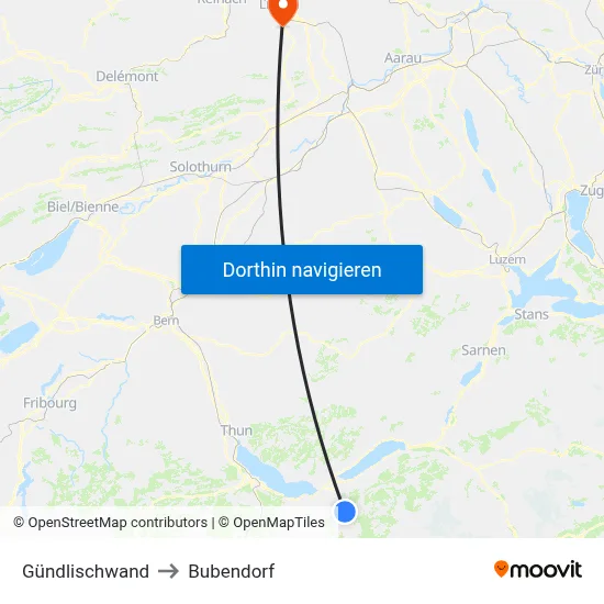 Gündlischwand to Bubendorf map