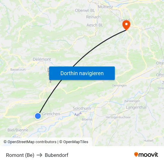 Romont (Be) to Bubendorf map