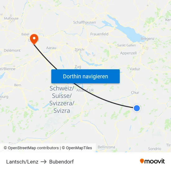 Lantsch/Lenz to Bubendorf map