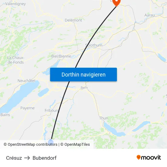 Crésuz to Bubendorf map