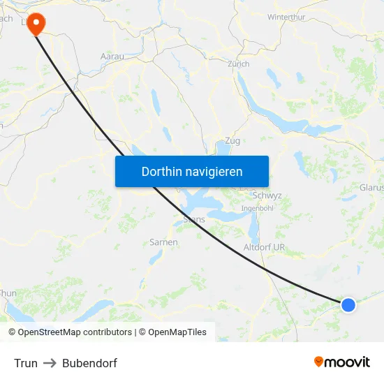 Trun to Bubendorf map