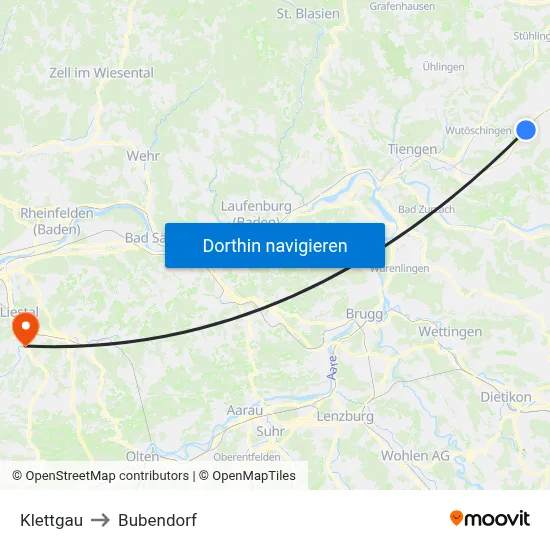 Klettgau to Bubendorf map