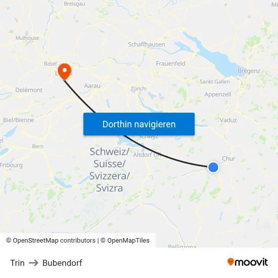 Trin to Bubendorf map
