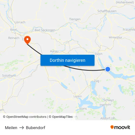 Meilen to Bubendorf map
