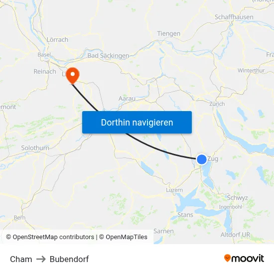 Cham to Bubendorf map