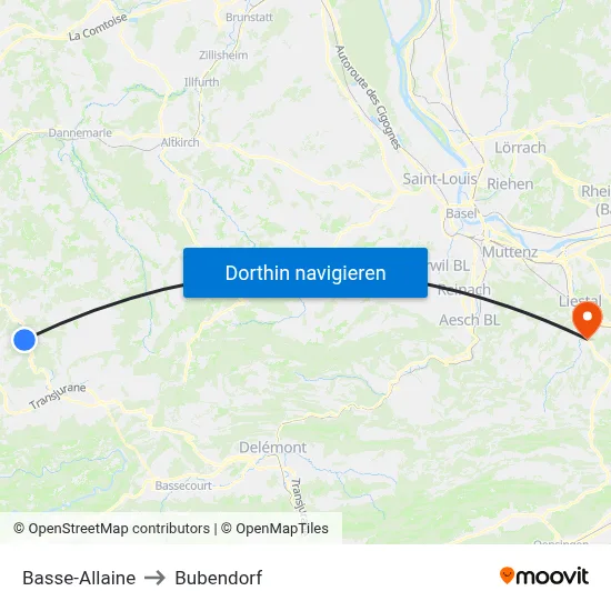 Basse-Allaine to Bubendorf map