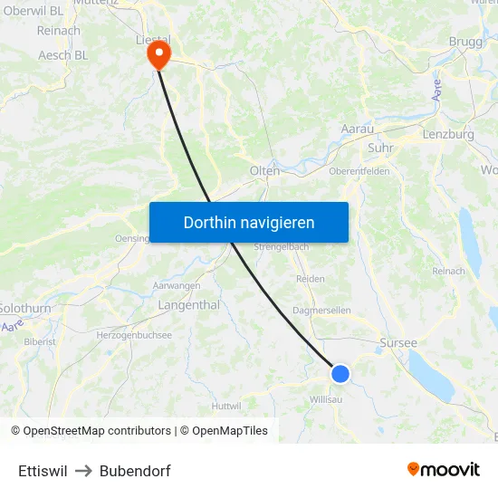 Ettiswil to Bubendorf map