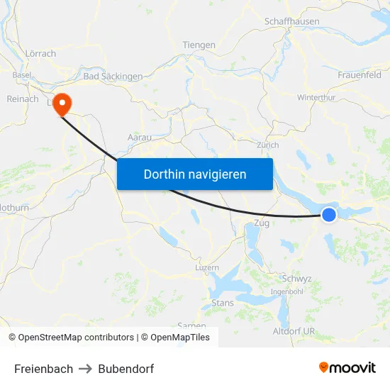 Freienbach to Bubendorf map