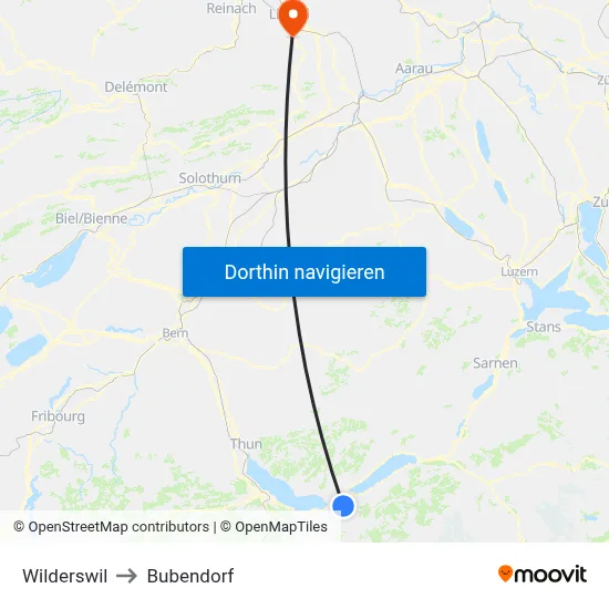 Wilderswil to Bubendorf map