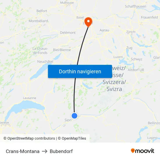 Crans-Montana to Bubendorf map