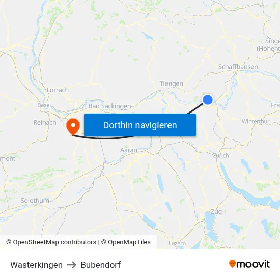 Wasterkingen to Bubendorf map