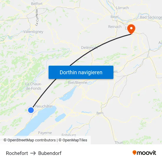 Rochefort to Bubendorf map