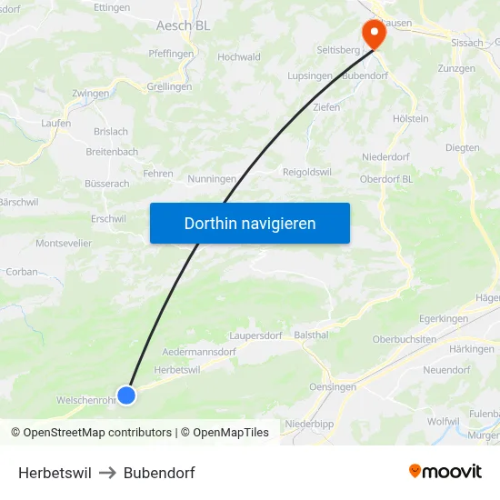Herbetswil to Bubendorf map