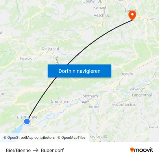 Biel/Bienne to Bubendorf map