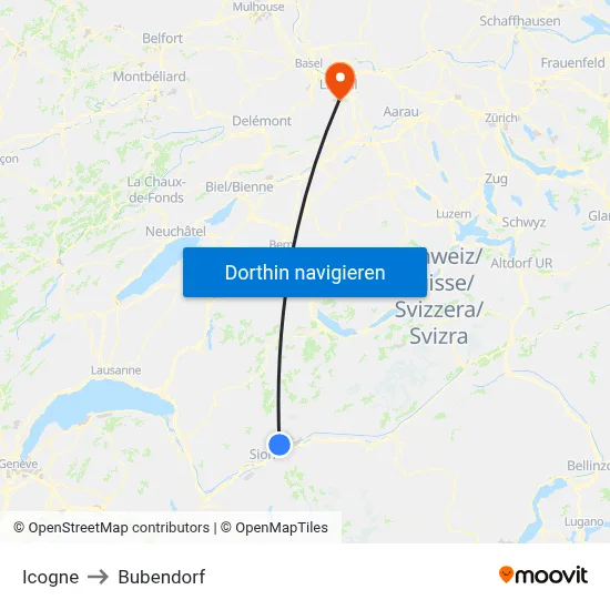 Icogne to Bubendorf map