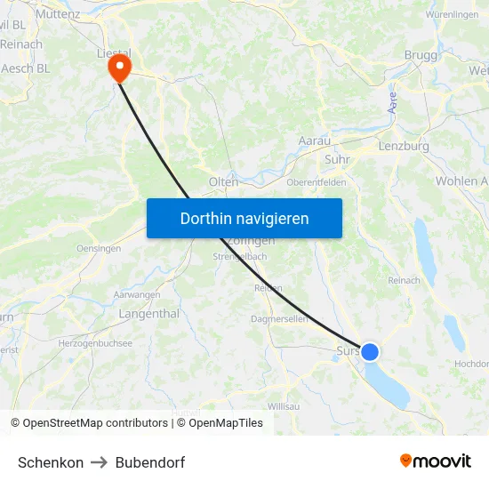 Schenkon to Bubendorf map