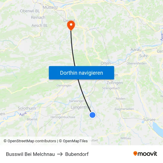 Busswil Bei Melchnau to Bubendorf map
