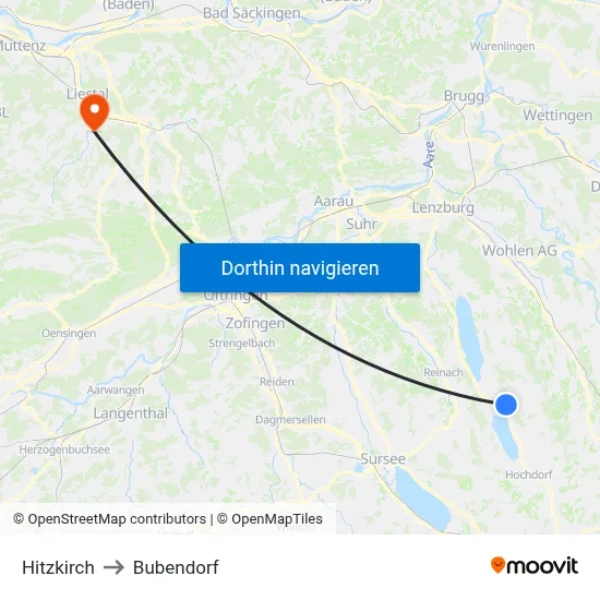 Hitzkirch to Bubendorf map