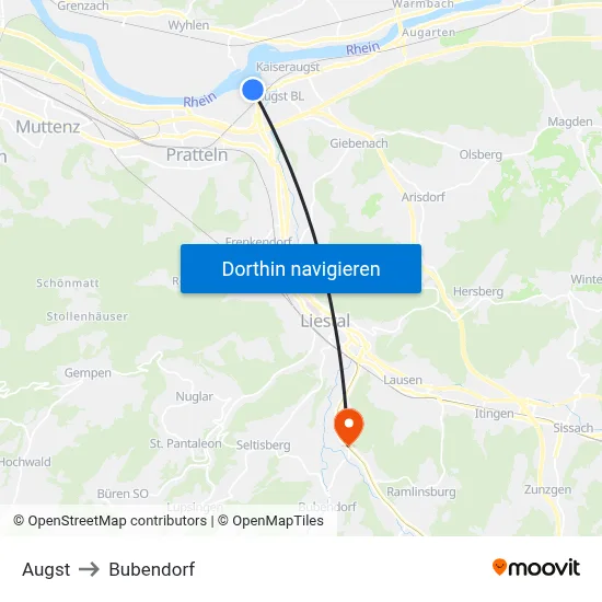 Augst to Bubendorf map