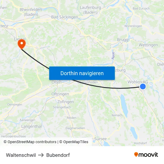 Waltenschwil to Bubendorf map