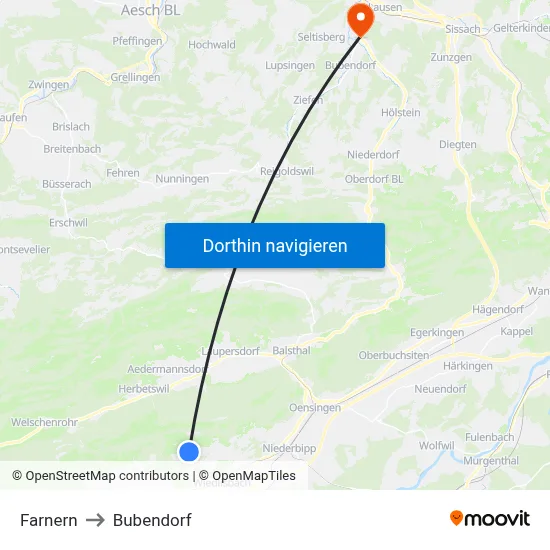 Farnern to Bubendorf map