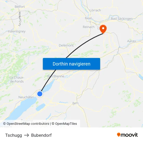 Tschugg to Bubendorf map