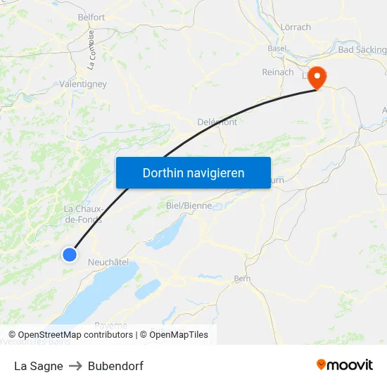 La Sagne to Bubendorf map