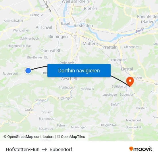 Hofstetten-Flüh to Bubendorf map